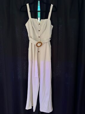 Cider Cream Sleeveless Button-Front Jumpsuit with Belt